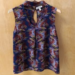 Monteau Women's blue floral design choker tank top